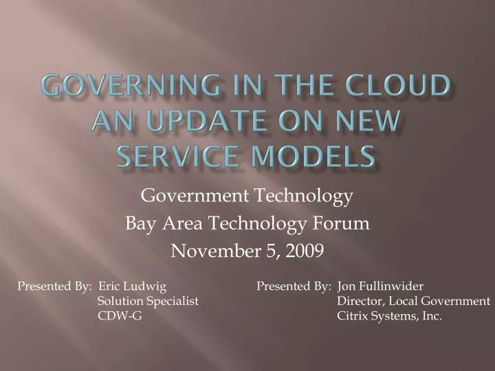 governing in the cloud an update on new service models