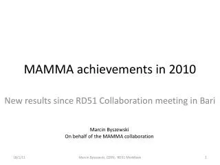 MAMMA achievements in 2010