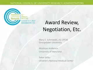 Award Review, Negotiation, Etc.