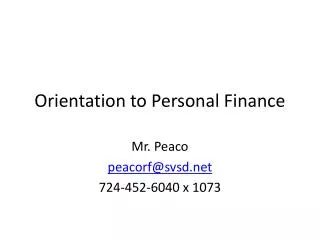Orientation to Personal Finance