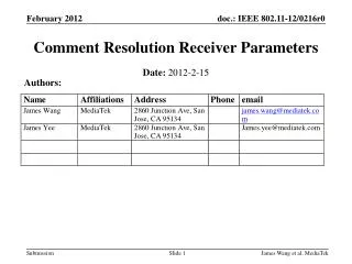 Comment Resolution Receiver Parameters