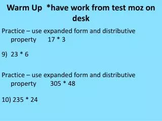 Warm Up *have work from test moz on desk