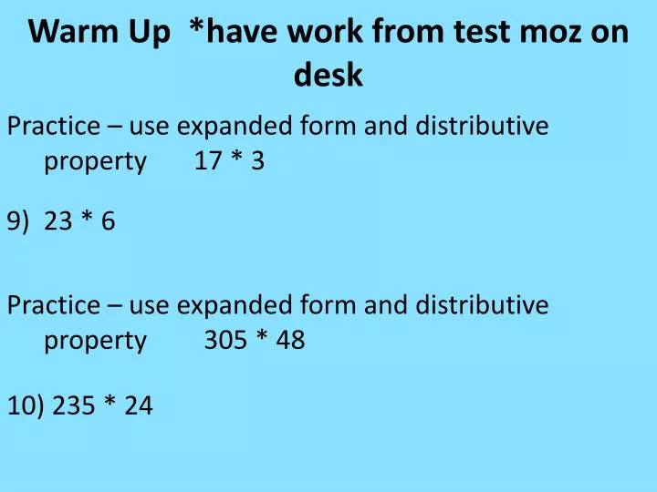 warm up have work from test moz on desk