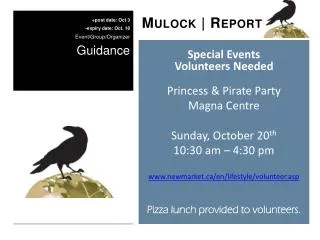 Special Events Volunteers Needed Princess &amp; Pirate Party Magna Centre Sunday, October 20 th