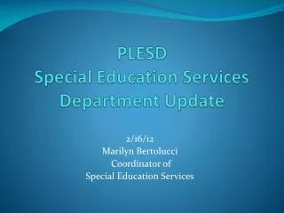 PLESD Special Education Services Department Update