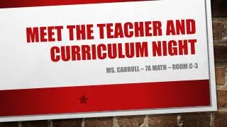 Meet The Teacher and Curriculum Night