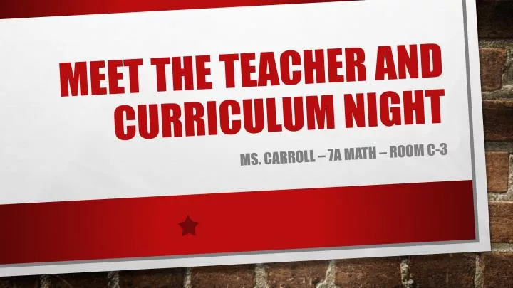 meet the teacher and curriculum night