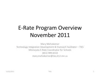 E-Rate Program Overview November 2011