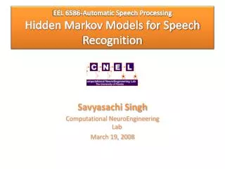 EEL 6586-Automatic Speech Processing Hidden Markov Models for Speech Recognition