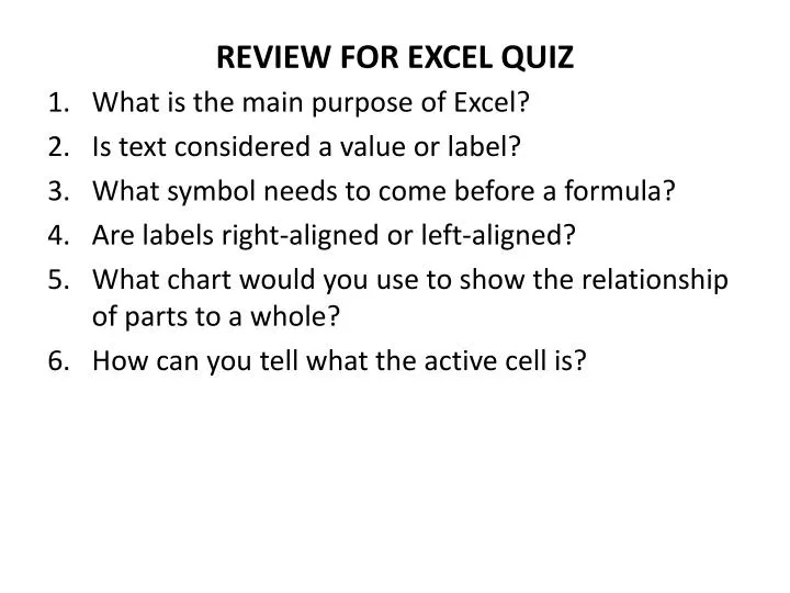 review for excel quiz