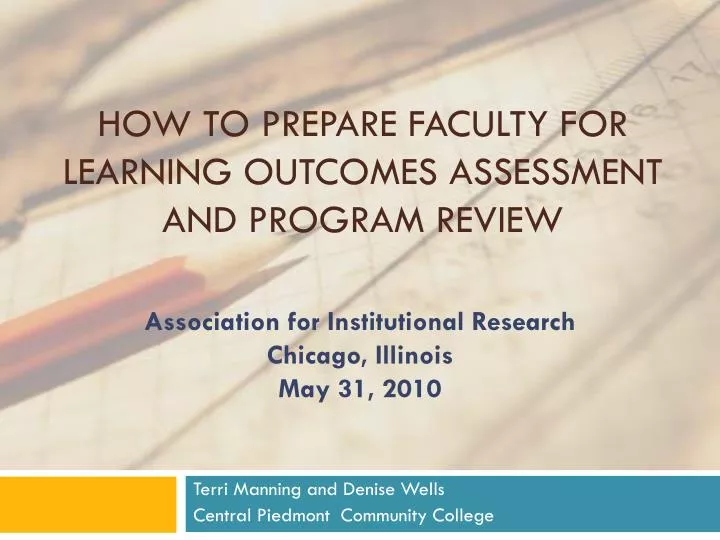 how to prepare faculty for learning outcomes assessment and program review