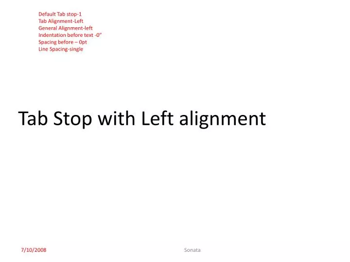 tab stop with left alignment