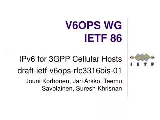 V6OPS WG IETF 86