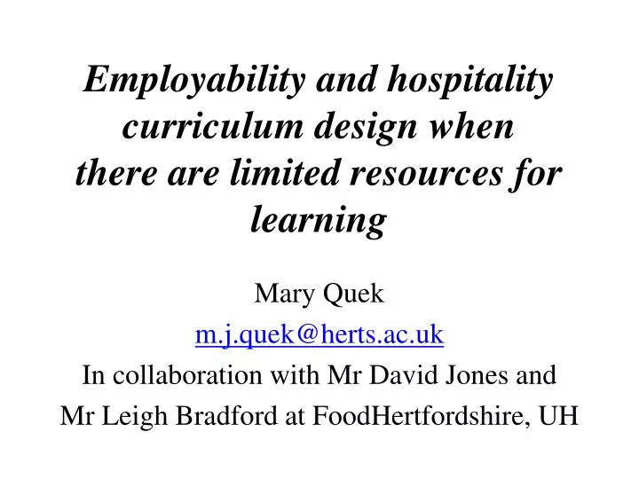 employability and hospitality curriculum design when there are limited resources for learning