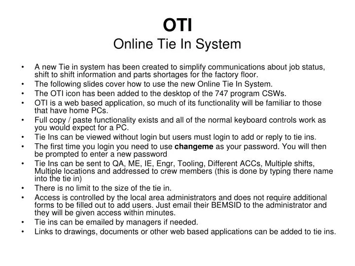 oti online tie in system