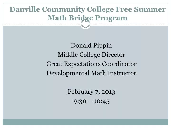 danville community college free summer math bridge program