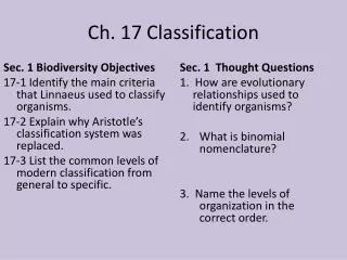 Ch. 17 Classification
