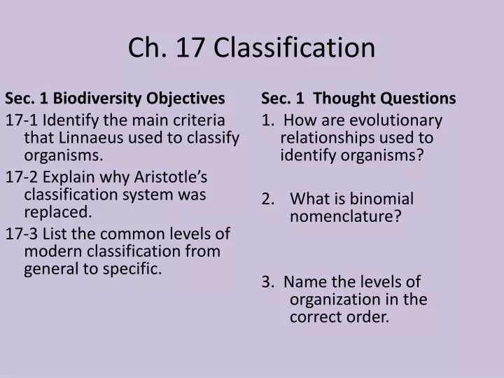 ch 17 classification