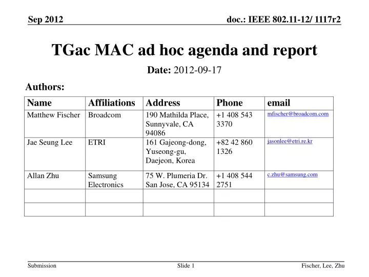 tgac mac ad hoc agenda and report