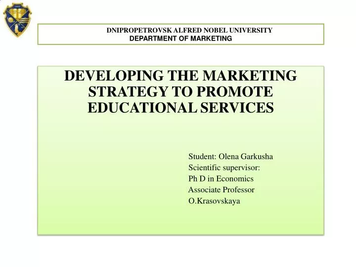 dnipropetrovsk alfred nobel university department of marketing