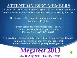 ATTENTION BSBC MEMBERS