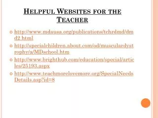 Helpful Websites for the Teacher