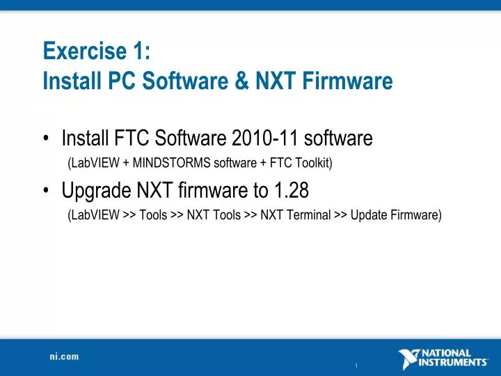 exercise 1 install pc software nxt firmware