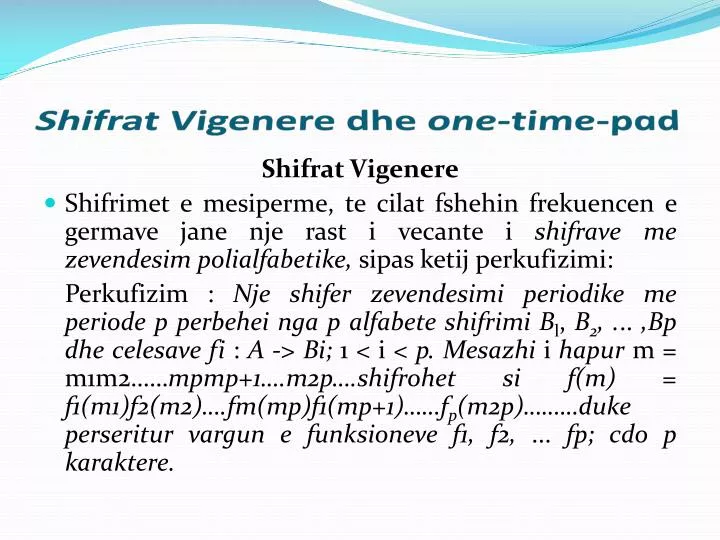 shifrat vigenere dhe one time pad