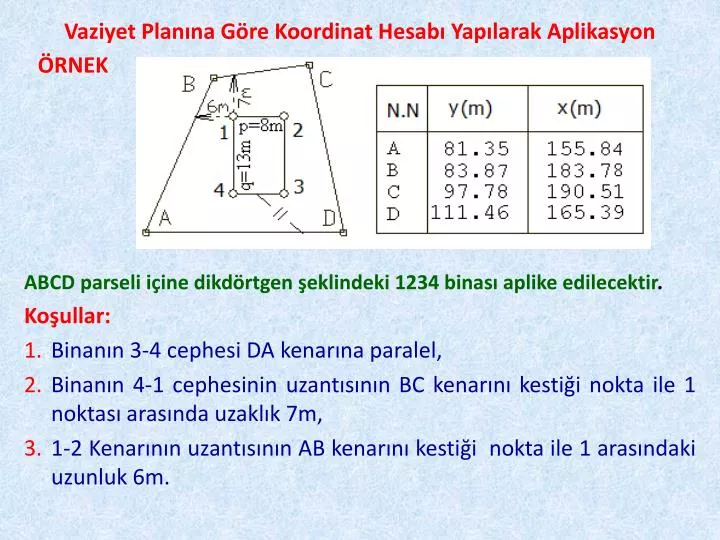 vaziyet plan na g re koordinat hesab yap larak aplikasyon