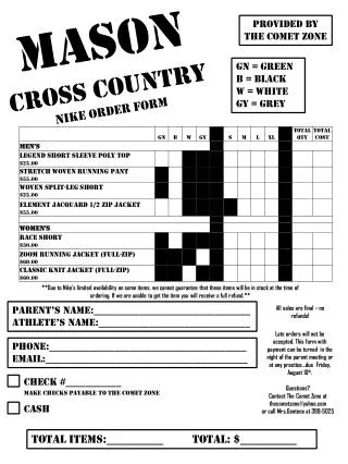 MASON CROSS COUNTRY NIKE ORDER FORM