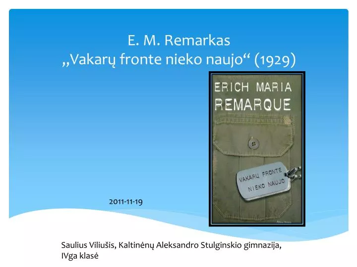 e m remarkas vakar fronte nieko naujo 1929