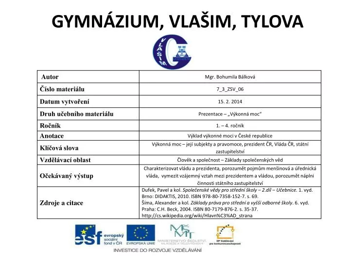 gymn zium vla im tylova