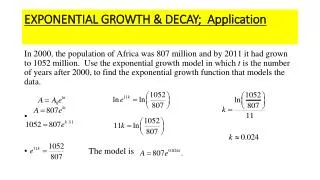 EXPONENTIAL GROWTH &amp; DECAY; Application