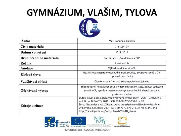 gymn zium vla im tylova