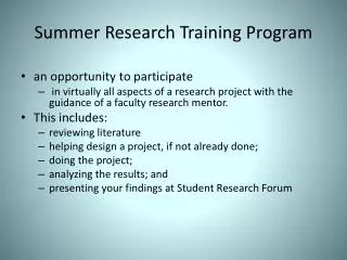 Summer Research Training Program