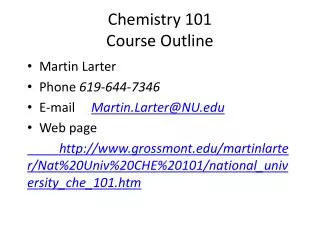 Chemistry 101 Course Outline Course