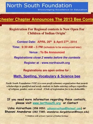 Rochester Chapter Announces The 2013 Bee Contests