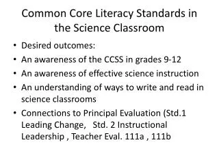 Common Core Literacy Standards in the Science Classroom