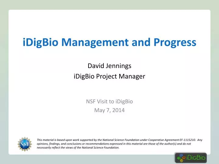 idigbio management and progress