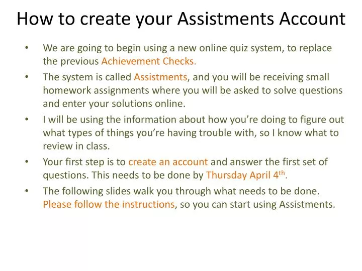 how to create your assistments account