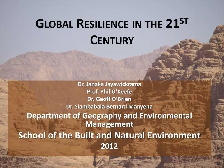 global resilience in the 21 st century