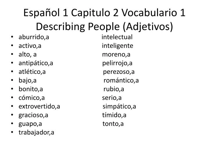 espa ol 1 capitulo 2 vocabulario 1 describing people adjetivos