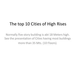 The top 10 Cities of High Rises