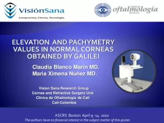 ELEVATION AND PACHYMETRY VALUES IN NORMAL CORNEAS OBTAINED BY GALILEI