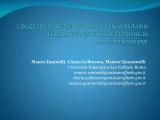 l oggetto didattico in ambito universitario telematico esperienze tecniche di implementazione