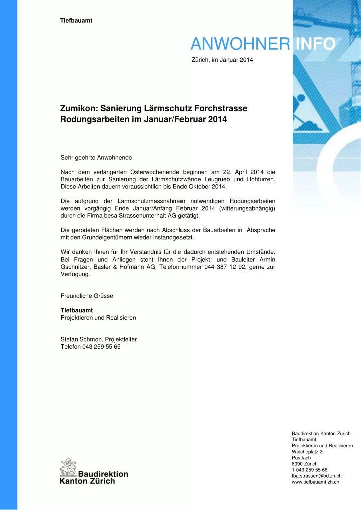 zumikon sanierung l rmschutz forchstrasse rodungsarbeiten im januar februar 2014