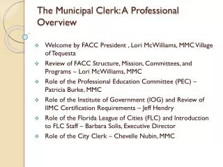 The Municipal Clerk: A Professional Overview