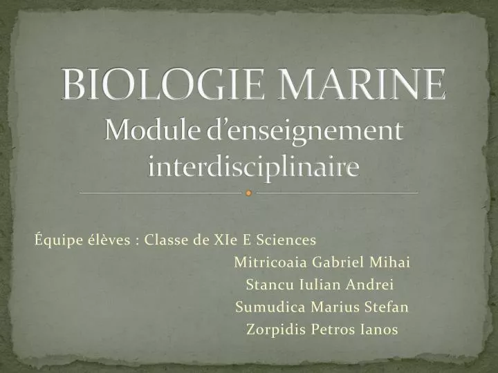 biologie marine module d enseignement interdisciplinaire