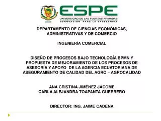 DEPARTAMENTO DE CIENCIAS ECONÓMICAS, ADMINISTRATIVAS Y DE COMERCIO INGENIERÍA COMERCIAL