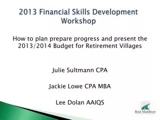 2013 Financial Skills Development Workshop